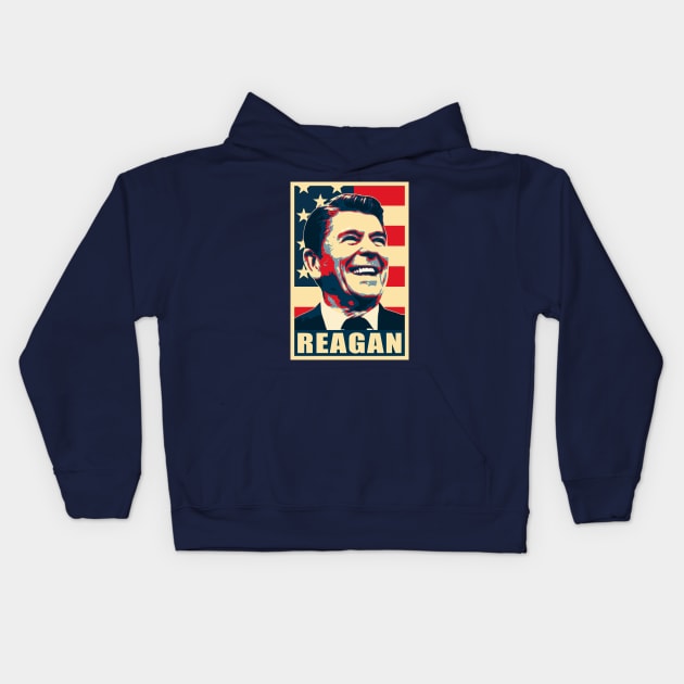 Ronald Reagan Happy Propaganda Poster Art Kids Hoodie by Nerd_art